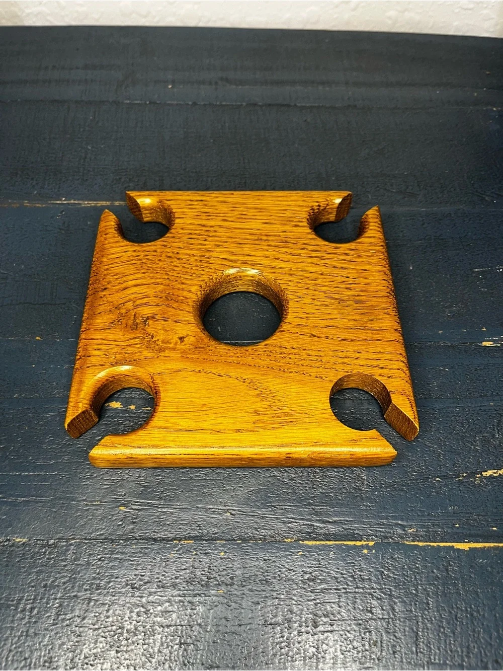 Vintage Solid Wood Wine Glass Bottle Holder Holds 4 Glasses